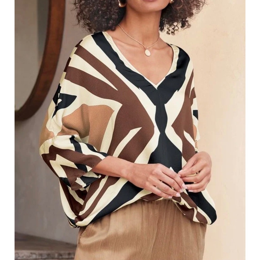 Soft Surroundings Nevis Pullover Abstract Zebra Neutral Size PL